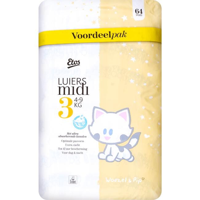 Etos Woezel & Pip Luiers Midi Voordeelpak Maat 3 4-9 kg 64 stuks
