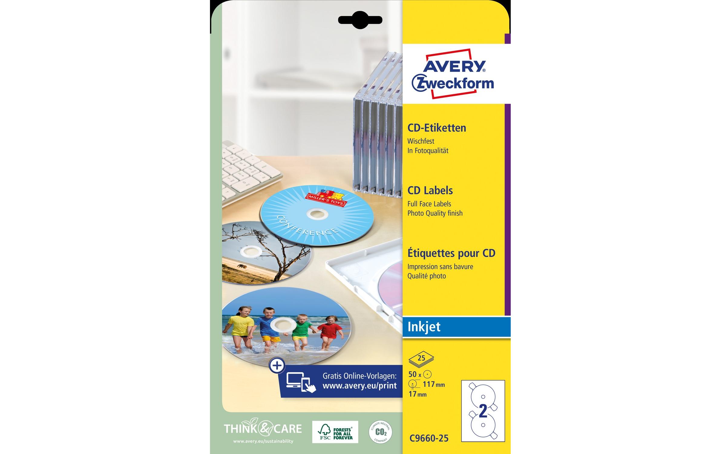 CD-Etiketten C9660-25 Ø 117 mmBedruckbare, permanent haftende CD-Etiketten