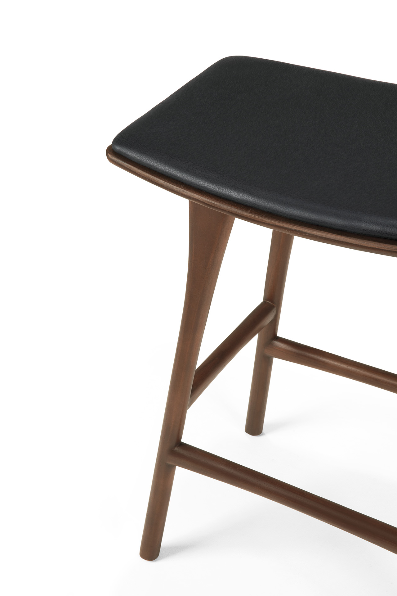 Osso hoge kruk 65 - bruin teak/zwart leer