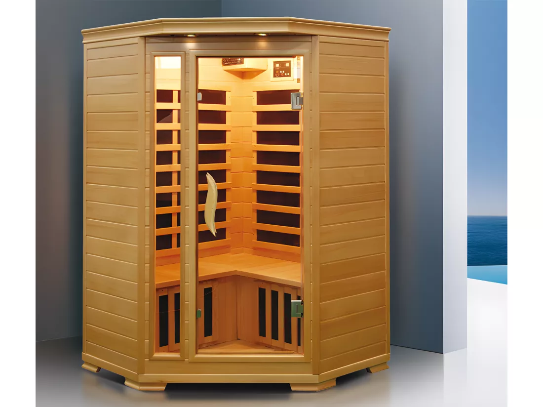 Sauna Infrarouge 3/4 places d'angle Gamme prestige ARVIKA II - 120x56x120x H190 cm - 2100W