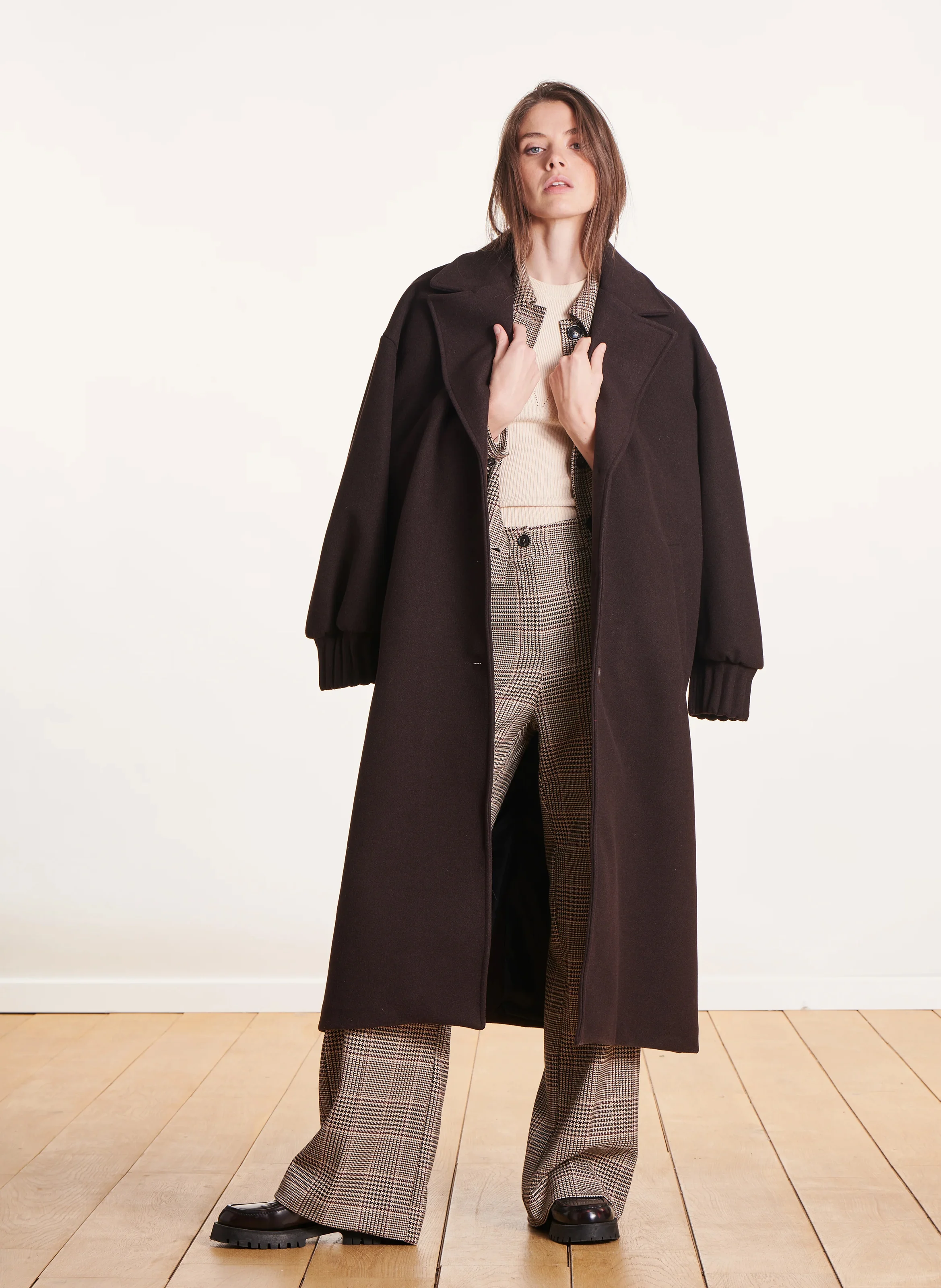 Manteau col tailleur | Marron