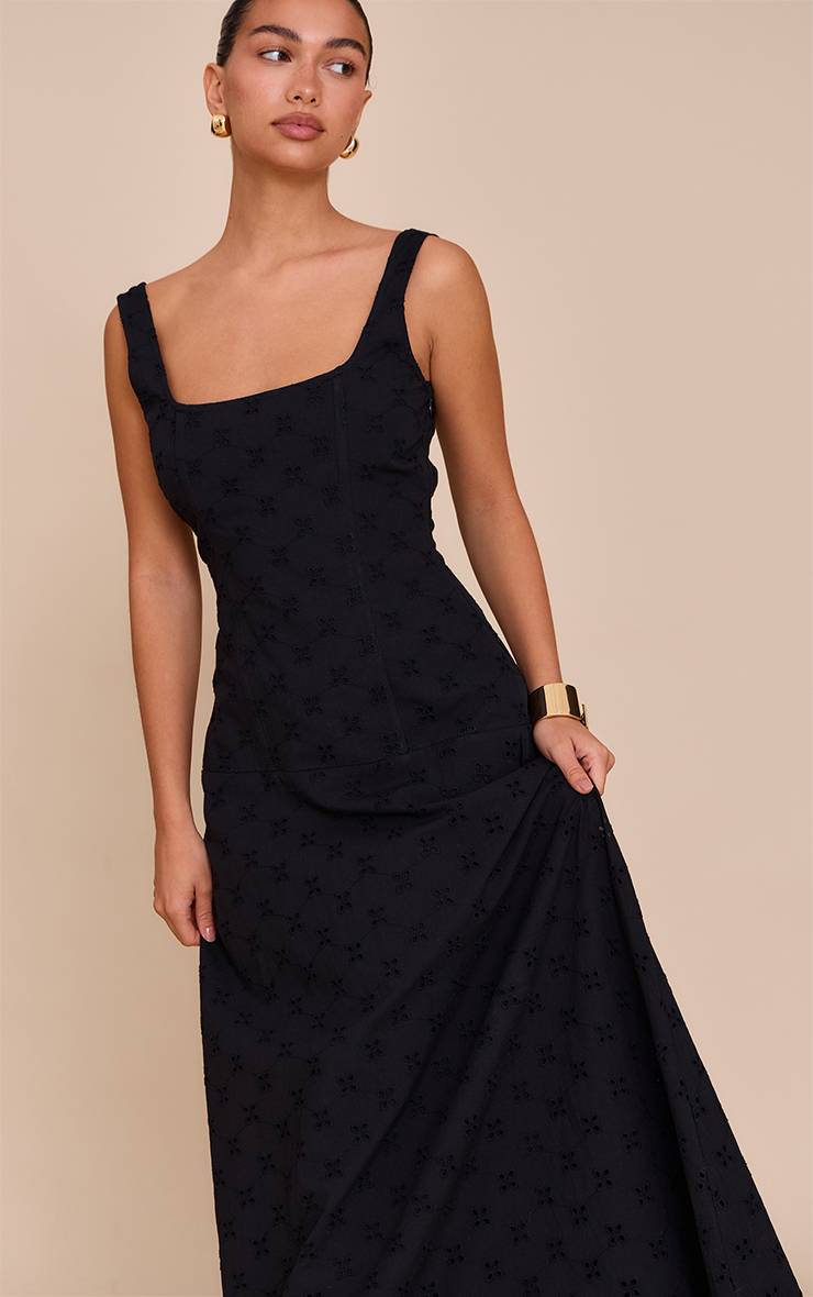 Noir Robe Midaxi Corset En Broderie Anglaise