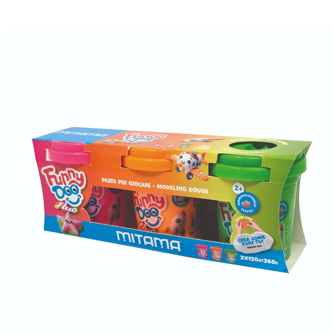 (3er Set) FunnyDoo Kinder Neon Knete DIY Modellier Spielzeug (3910020) - Fluo