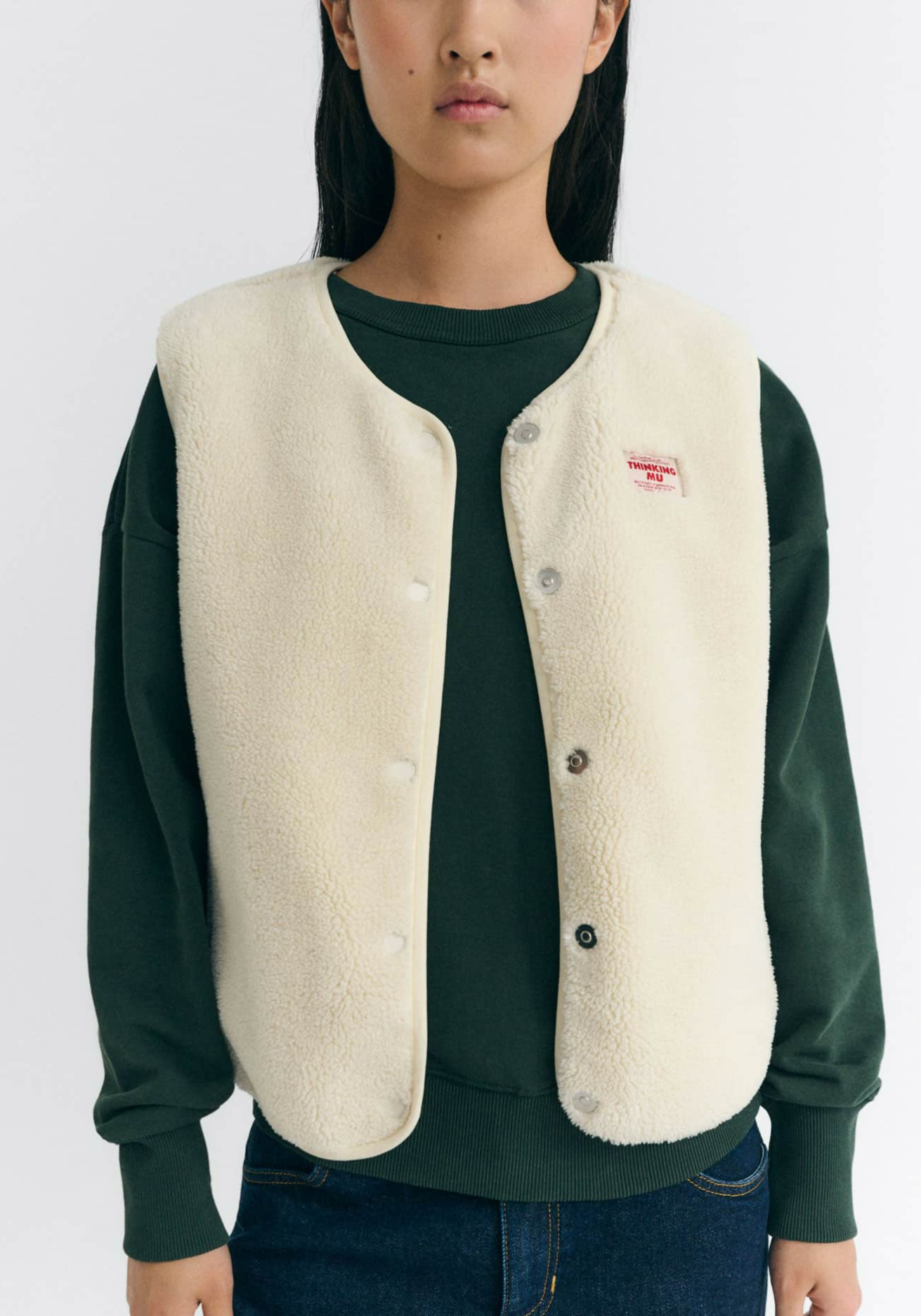 Thinking Mu Fleece-Weste Jay Ivory
