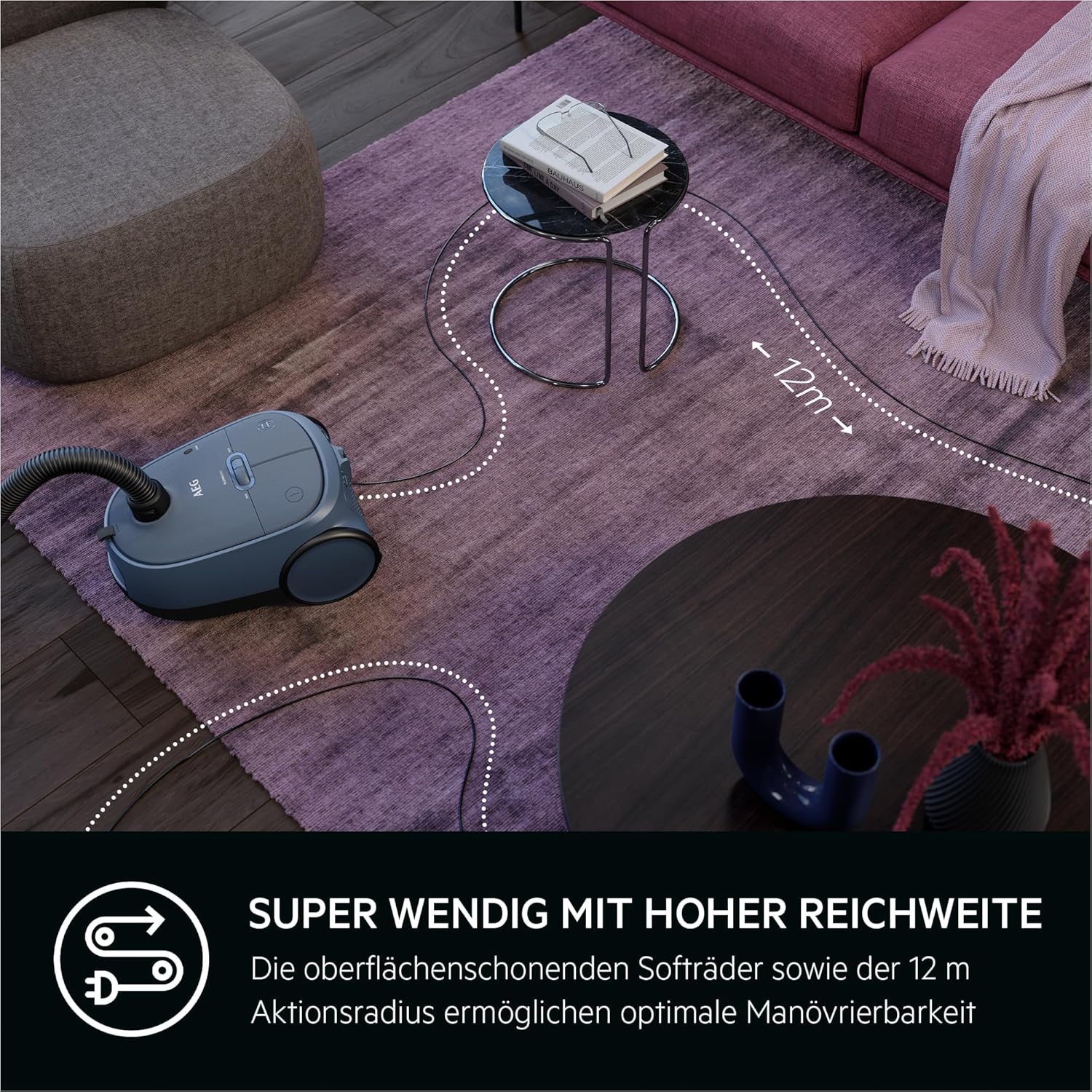 AEG CLEAN 6000 Staubsauger mit Beutel, Hohe Saugleistung, inkl. Zusatzdüsen, 55 % Recyclingkunststoff, für Haustierbesitzer, Reinigen von Polstern, 12 m Aktionsradius, 850 W, Blau, AB61C2DBS