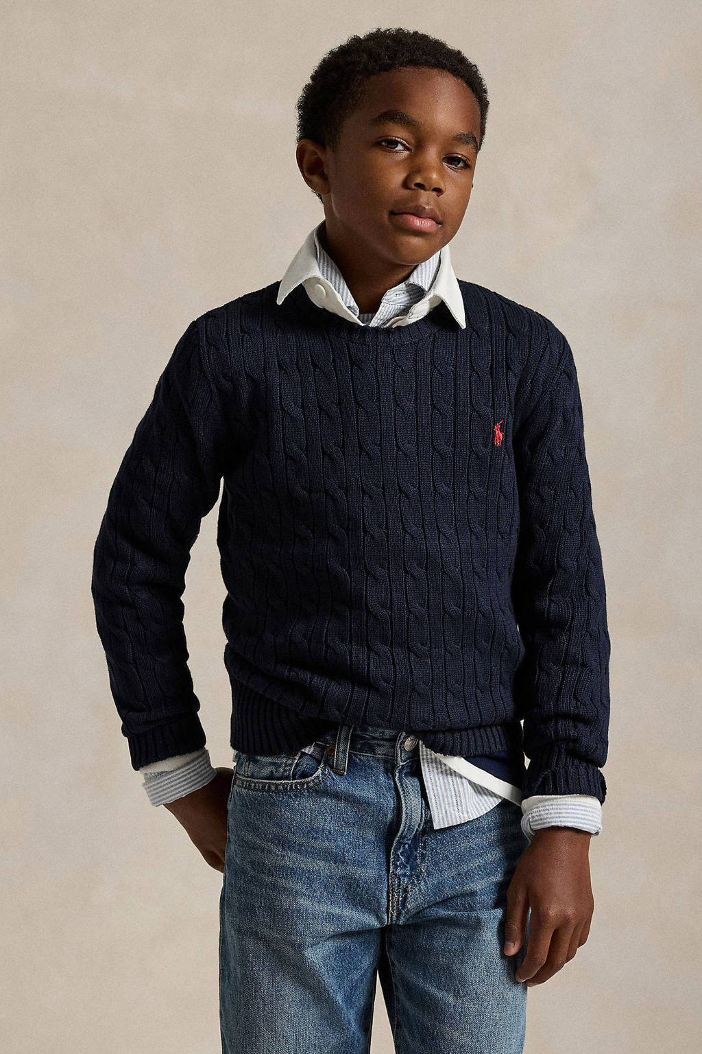 POLO Ralph Lauren trui donkerblauw met kabels