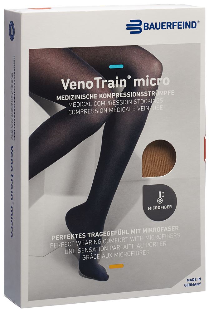 Bauerfeind VenoTrain Micro KKL2 ATU<br>1 Stück, L, normal/short offene Fussspitze caramel