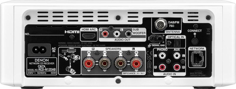 Denon RCD-N12DAB HiFi-systeem met CD-speler, Internetradio, Muziekstreaming, HEOS Multiroom, Bluetooth, WiFi, AirPlay 2, Alexa-compatibel - Wit