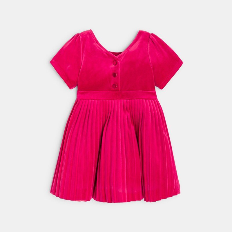 Robe de fête velours plissée rouge bébé fille Rose
