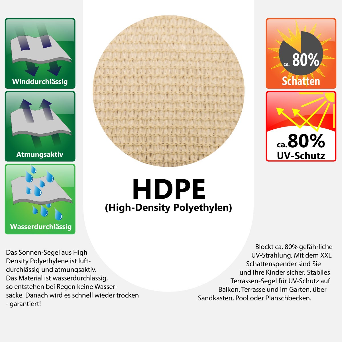 AMANKA 4 x 6 HDPE schaduwdoek - Beige