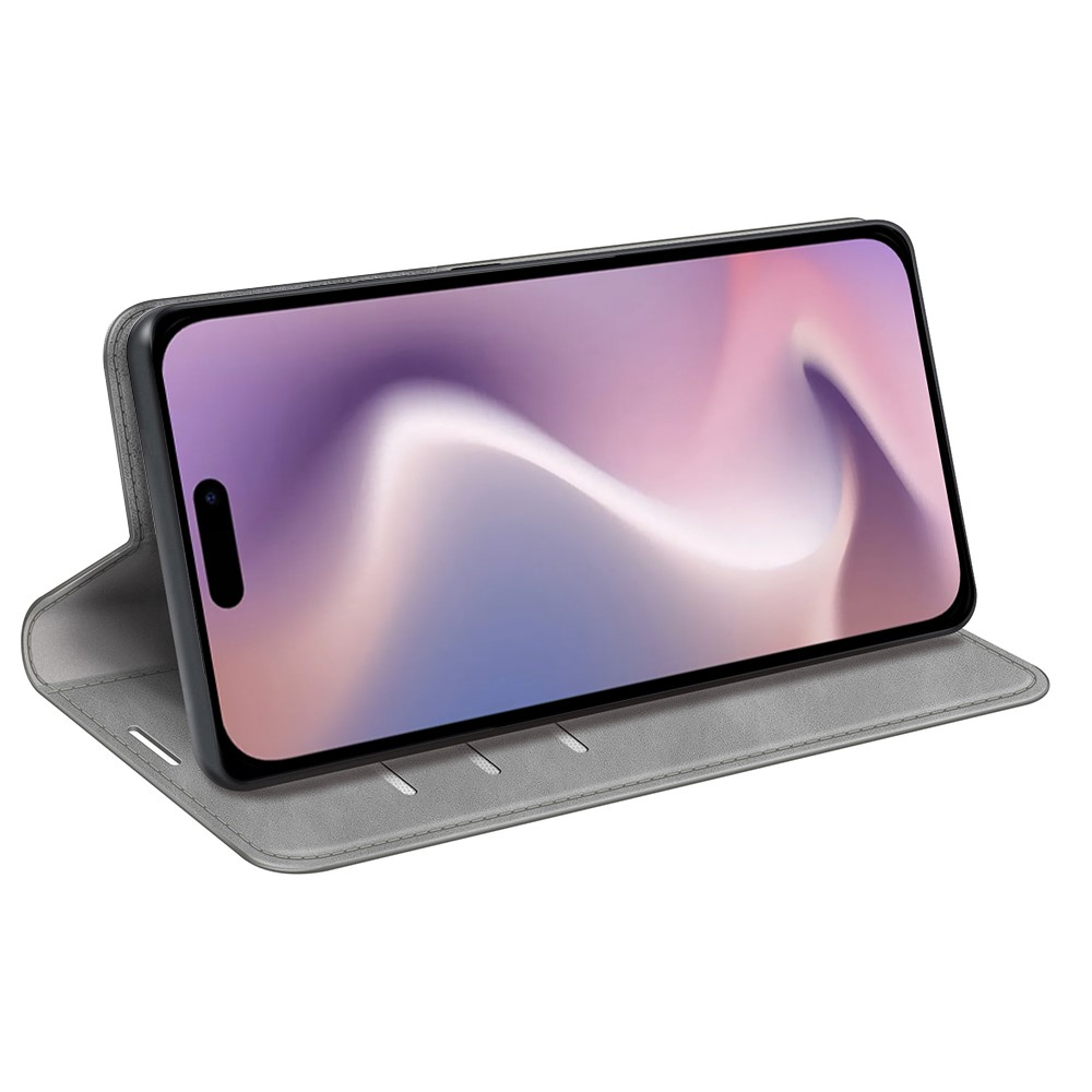 iPhone 16 Pro Max Vintage Leder Tasche Flip Cover Fashion Design - Grau