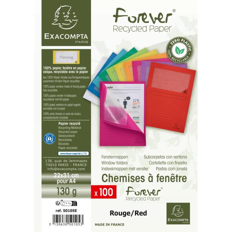 Paquet de 100 chemises à fenetre Forever - 22x31cm