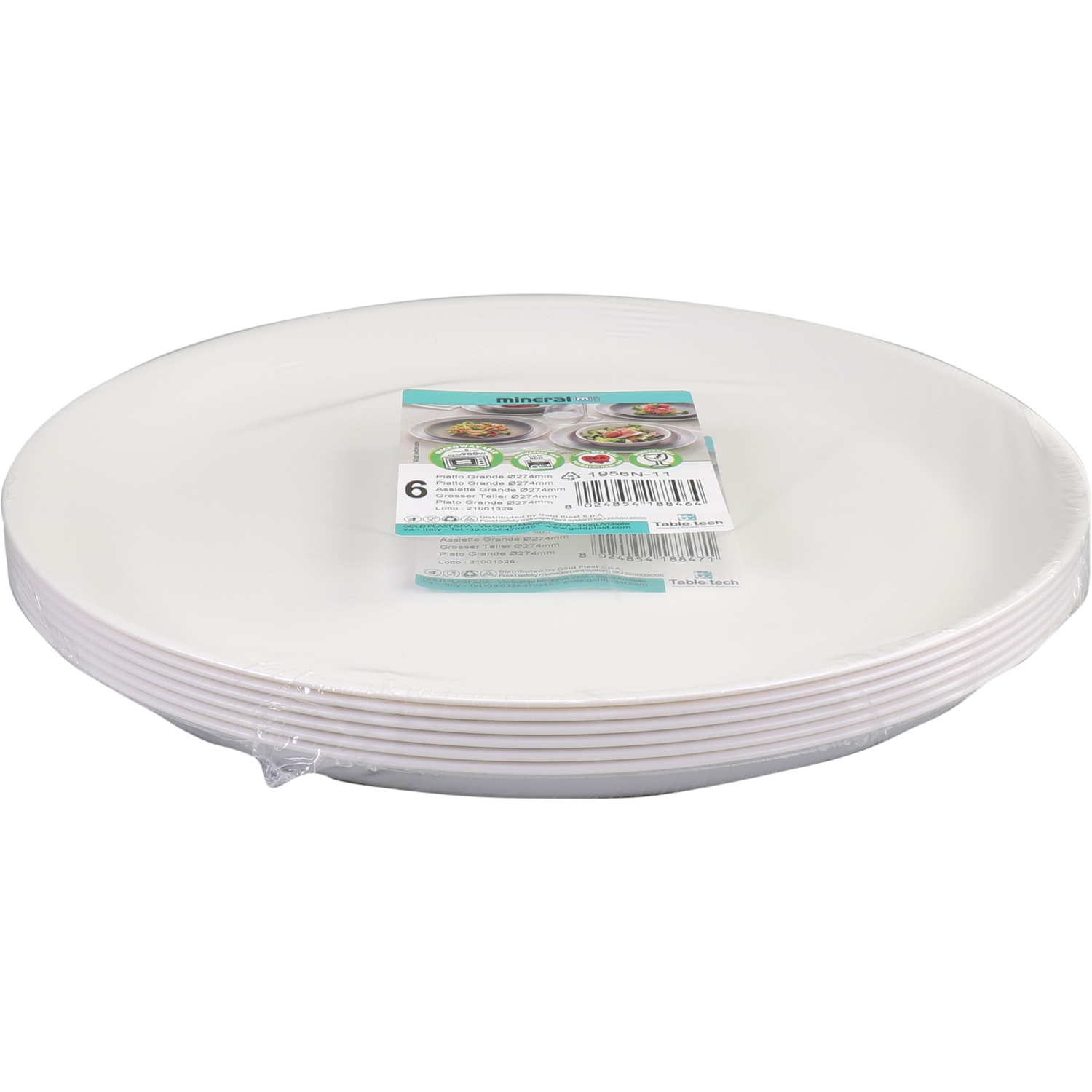 Goldplast Bord, Mineral, reusable, onbreekbaar, rond, 1-vaks, pP, Ø27.5cm, wit