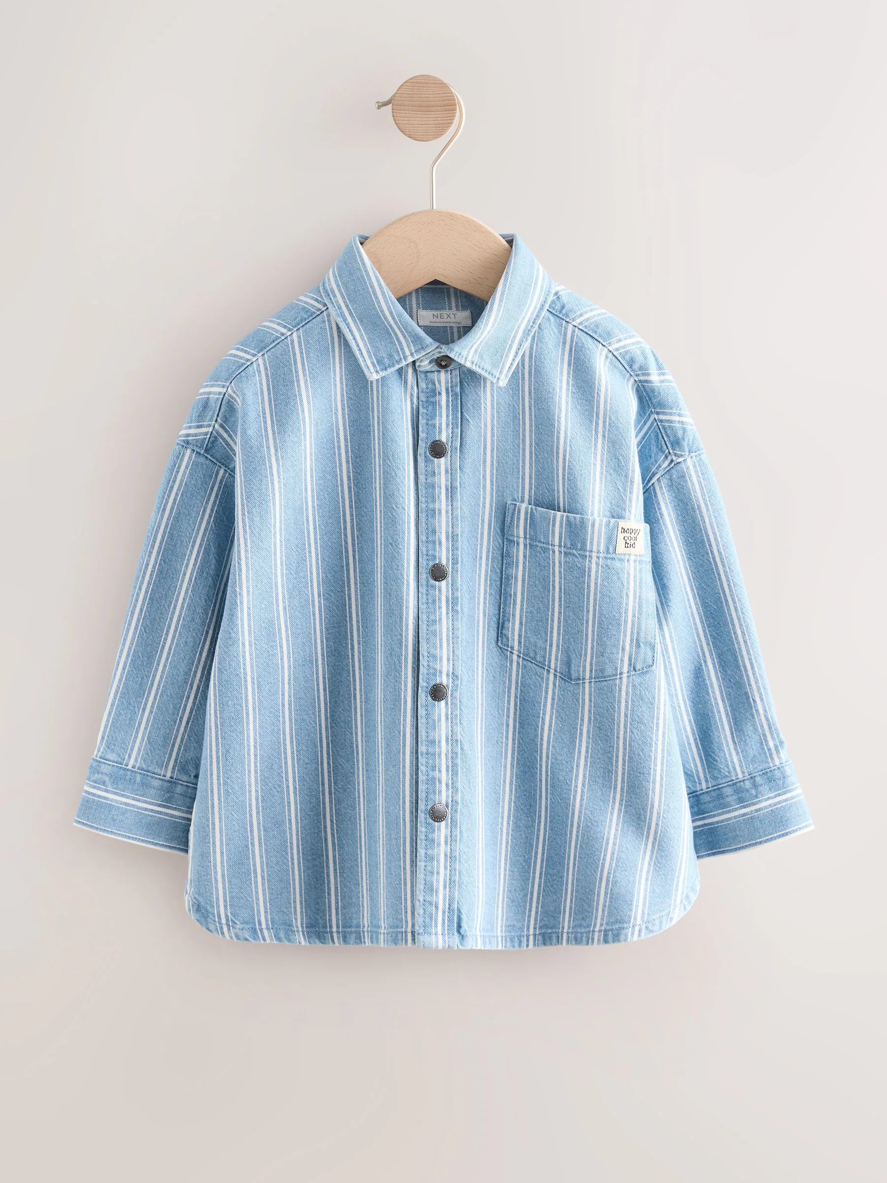 Blauw gestreept - Denim overhemd met lange mouwen (3 mnd - 7 jr)