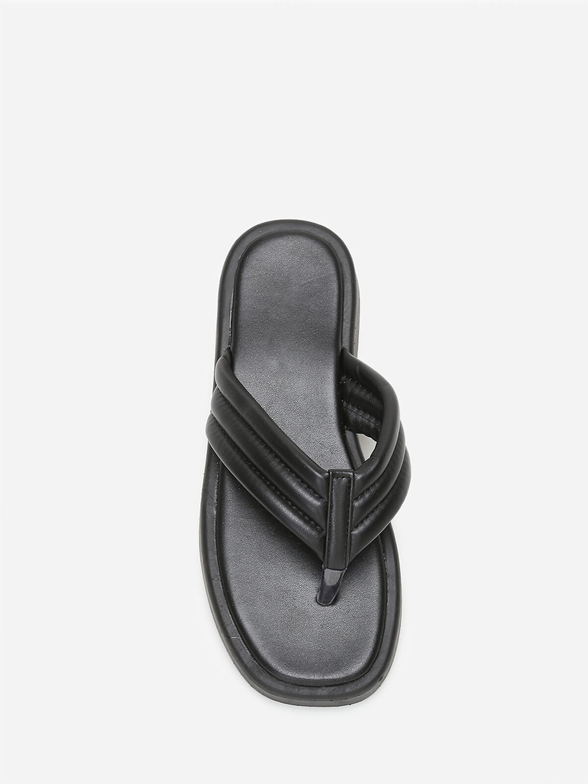 Tongs plateformes à bride matelassée- Noir