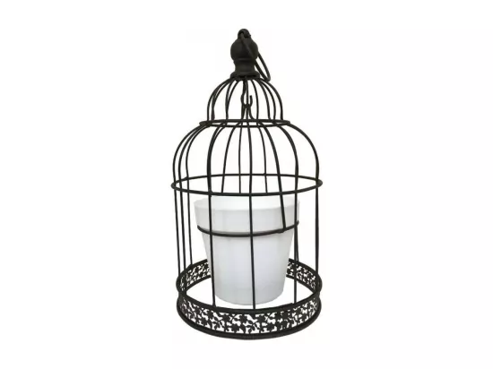 Cage à oiseaux porte plante jardinière extérieure métal marron 18cm