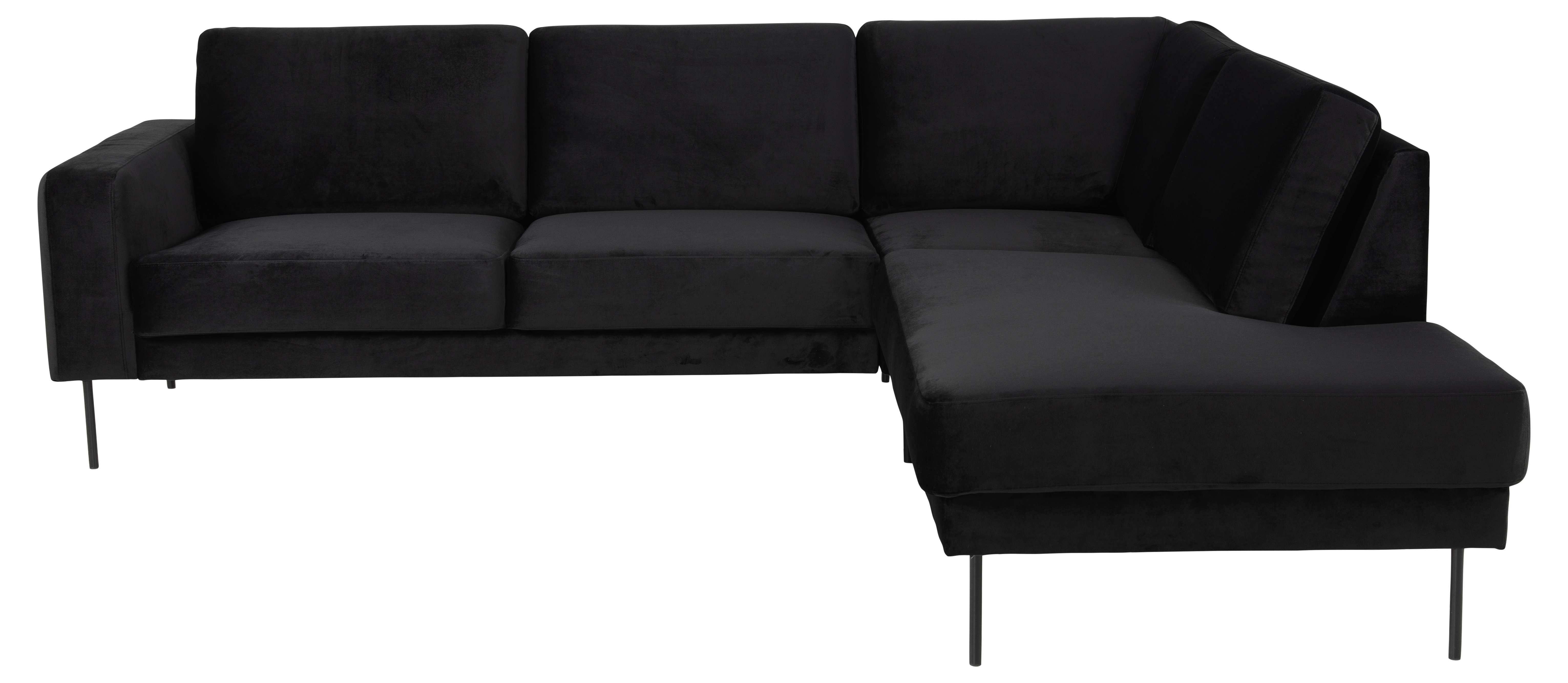 Shibuya hjørnesofa Letto Antrasitt velur. Med åpen ende høyre og sorte stålben.