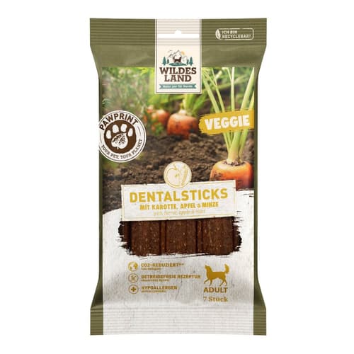 Wildes Land Veggie | Dentalsticks mit Karotte, Apfel & Minze 180g