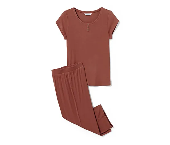 Pyjama aus Rippe, terrakotta
