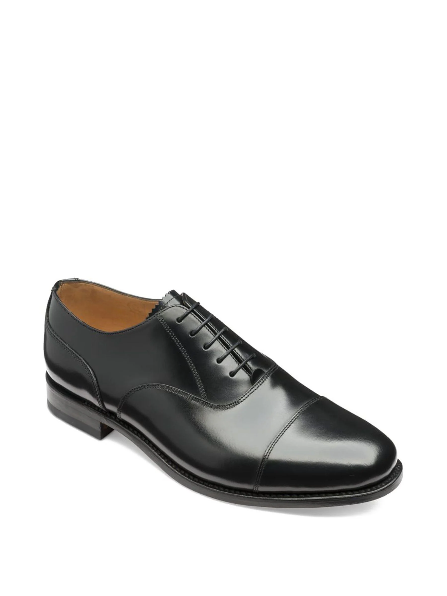 Loake - Glanzende zwarte leren Oxford-schoenen met glad neusstuk
