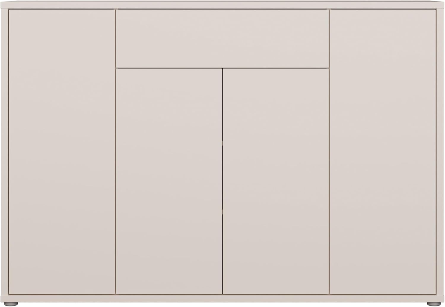 Forte Alice Springs Schuhschrank 140 150, moderner Schuhschrank mit viel Stauraum, 4-türig, 1 Schublade, Holzwerkstoff, Kaschmir Beige, 143,9 cm breit x 99,1 cm hoch x 34,9 cm tief