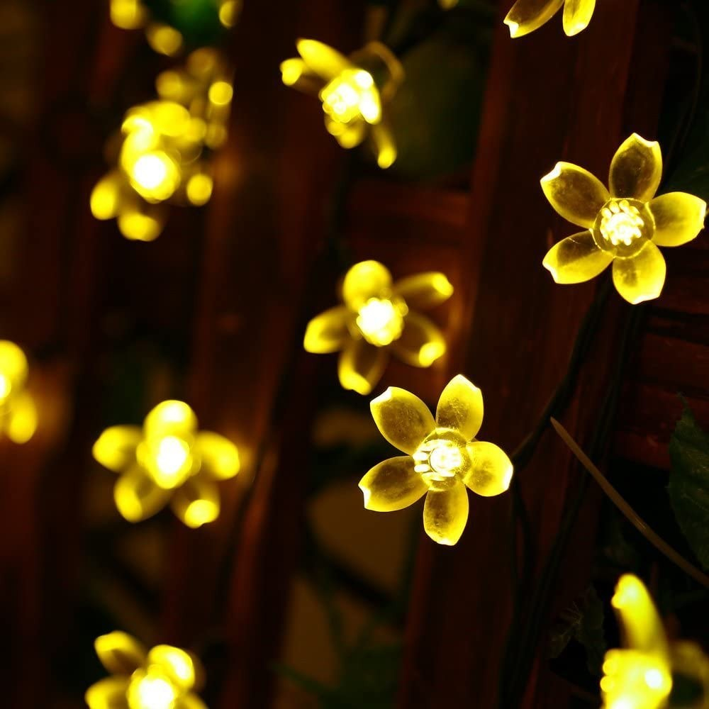 (7m) 50 LED's Deko Solar Lichterkette Blumen Outdoor Beleuchtung - Warmweiss
