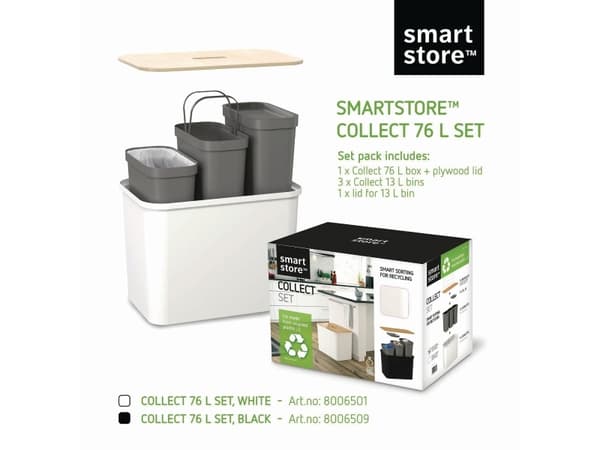 Komplet, system til affaldssortering SmartStore Collect, 76 L, hvid