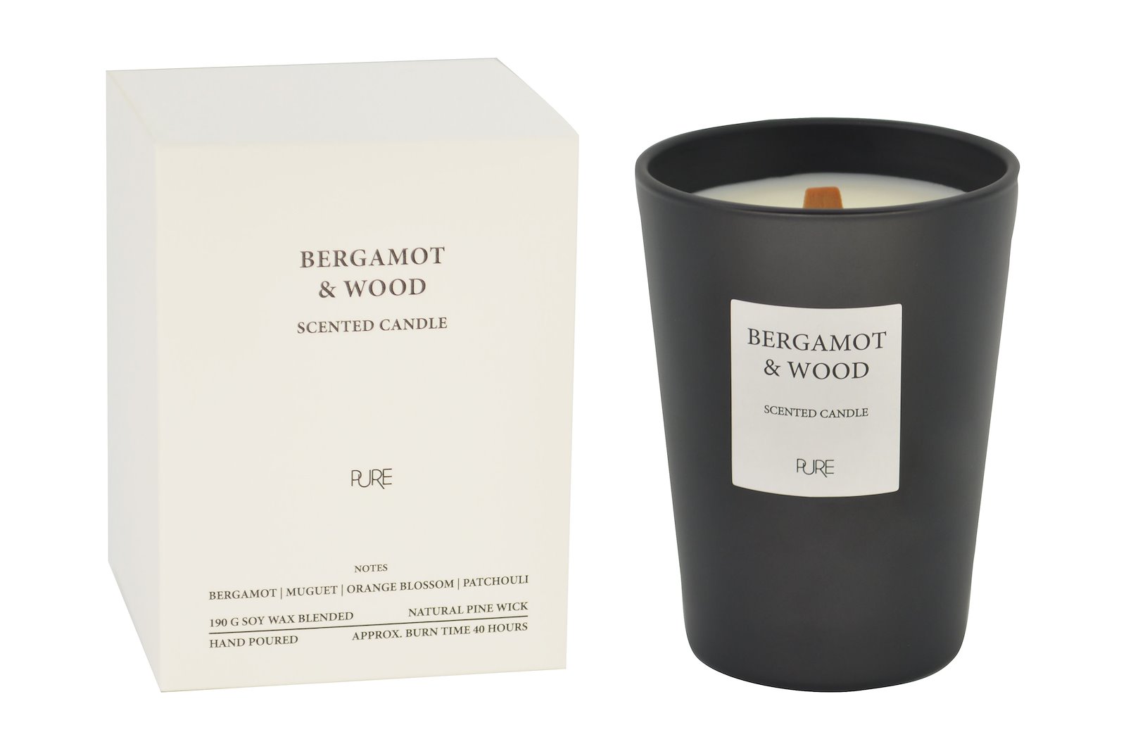 Bergamot Wood duftlys Sort Ø9,1 H12,2 cm, 190g. 40 timer brennetid