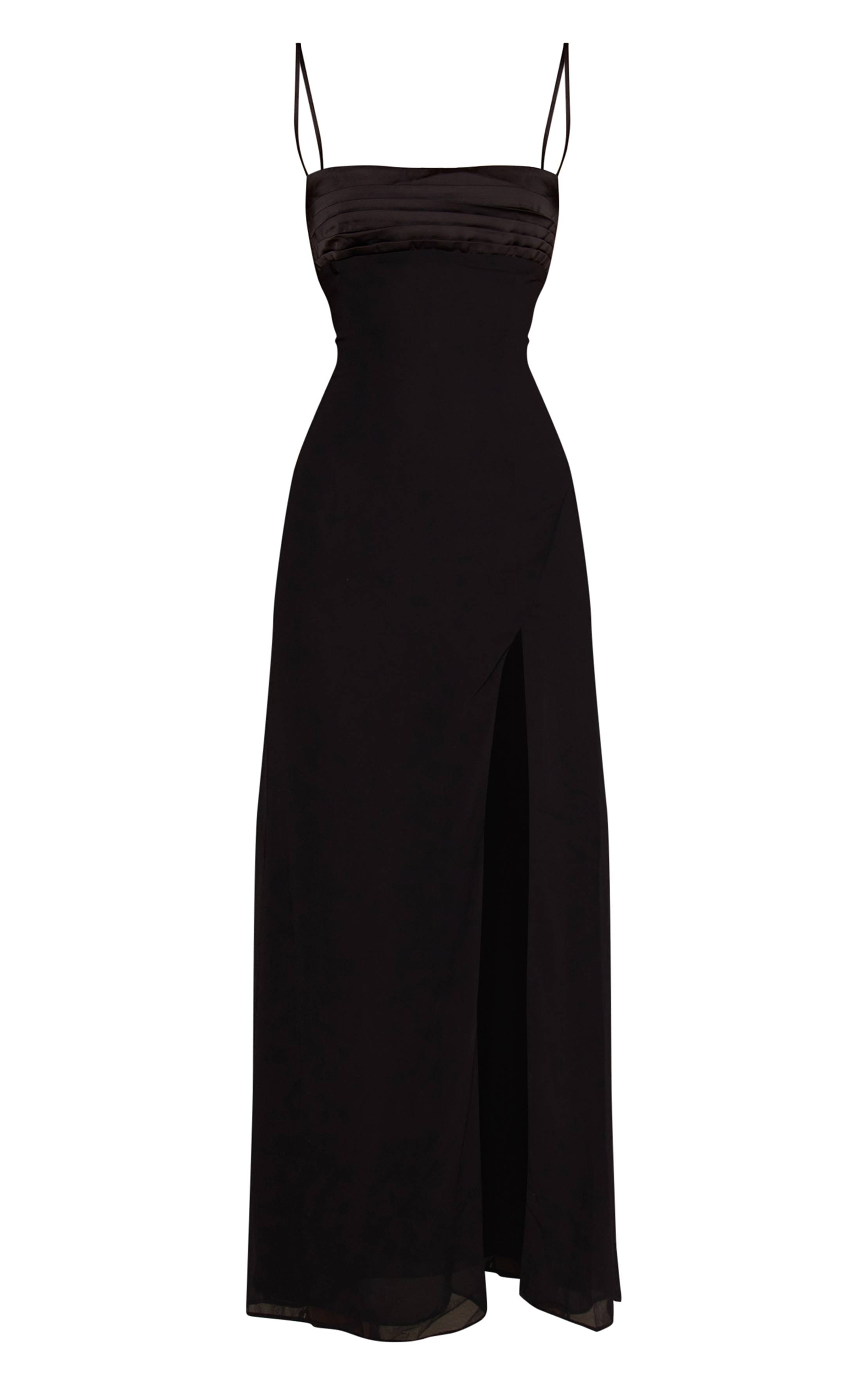 Noir Robe Longue En Mousseline Avec Dos Noué
