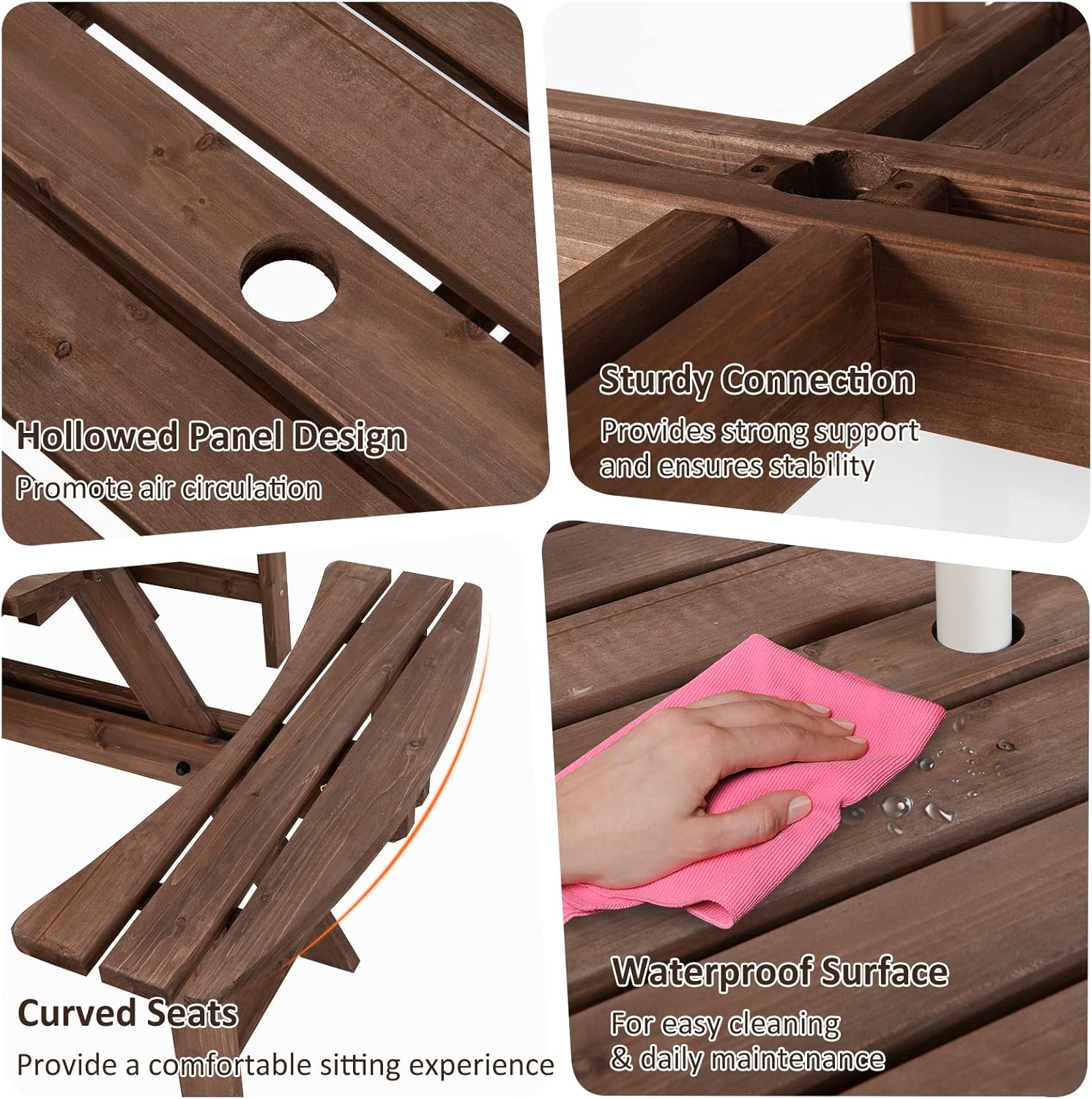 GIANTEX Gartenmöbel Set Holz 8 Personen, Garten Sitzgruppe 4 Bänken & 1 Gartentisch, Picknicktisch mit Schirmloch, Bierzeltgarnitur Bierbankgarnitur Biertischgarnitur Massiv Tannenholz wetterfest
