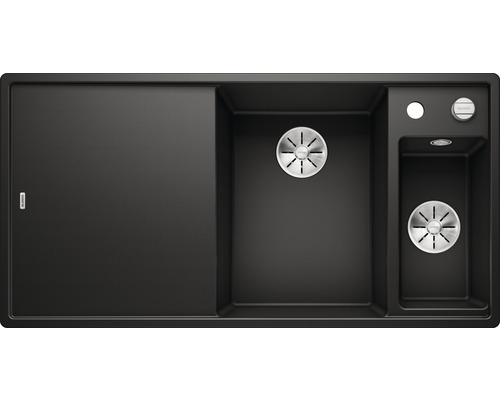 Blanco AXIA III 6 S spoelbak, 1000 x 510 mm, zwart, zonder multifunctionele kom, 525850, 1 kom, kom rechts, met secundaire kom en afdruiprek