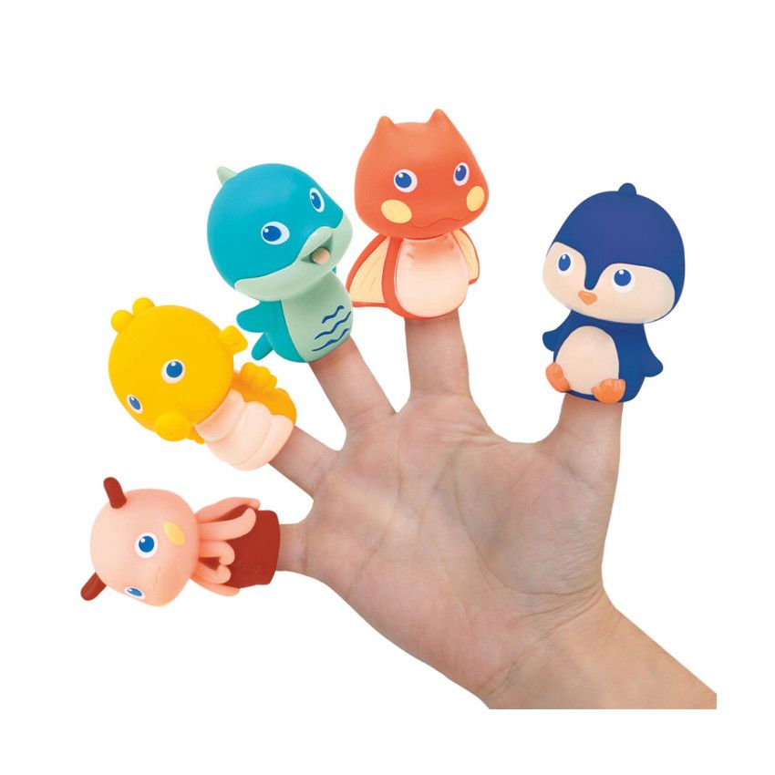 Livre de bain avec ses 5 marionnettes d'animaux marins - Ecru