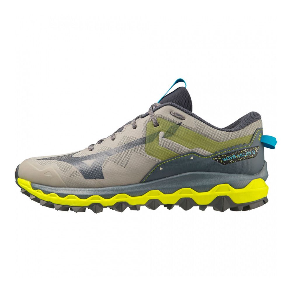 Mizuno WAVE MUJIN 9 - Chaussures trail Homme ghost gray/ombreblue/bolt (neon)