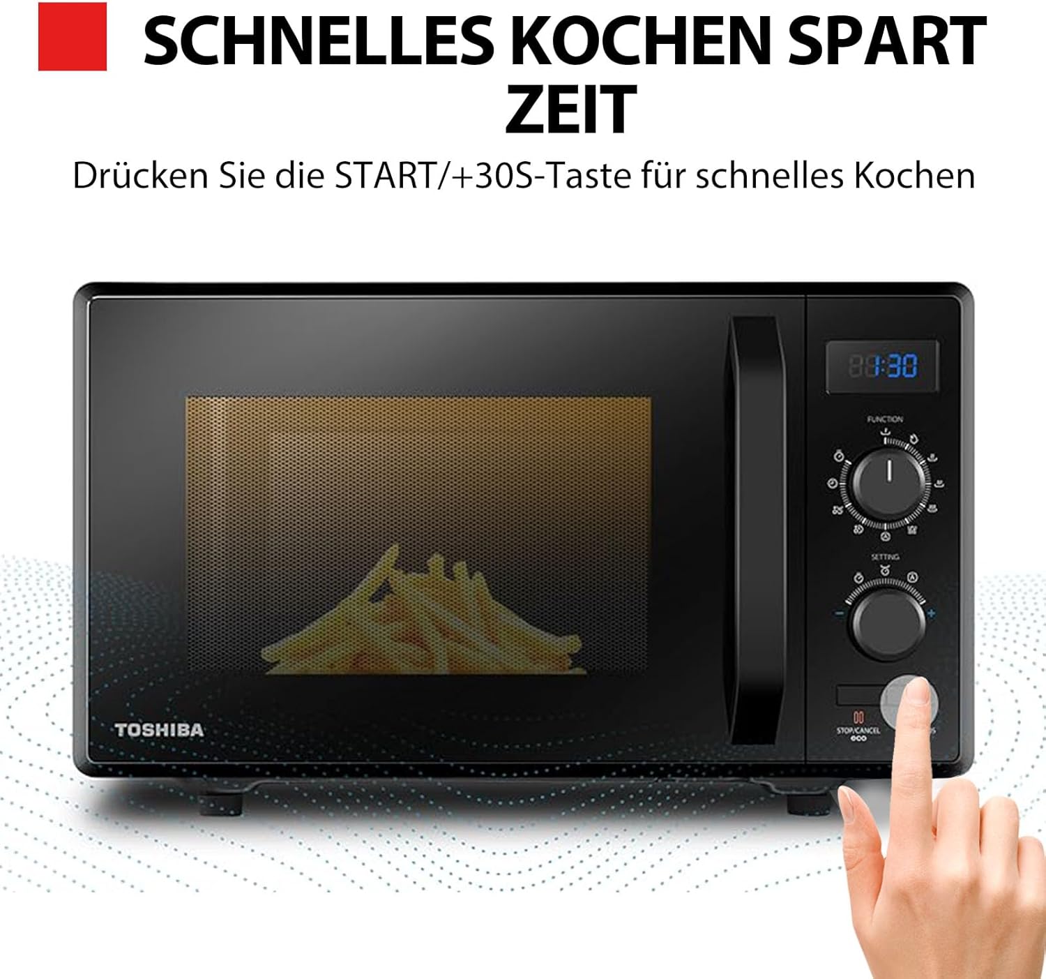 Toshiba MW2-AG23PF(BK) Mikrowelle / 3-in-1 Mikrowelle mit Grill & Kombi-Funktion/Freistehend / 23L / 900W / 1000W Grill/energiesparender ECO-Funktion/Drehteller mit Positionsspeicher/Schwarz