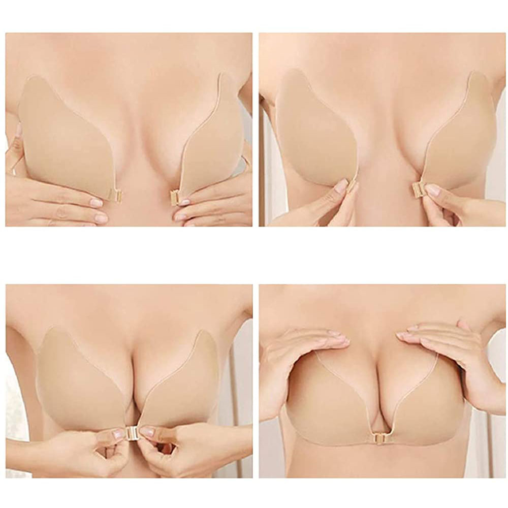 (Gr. M) 1 x Paar Push Up Klebe BH Trägerlos Unsichtbarer Hebe Büsten Halter - Beige