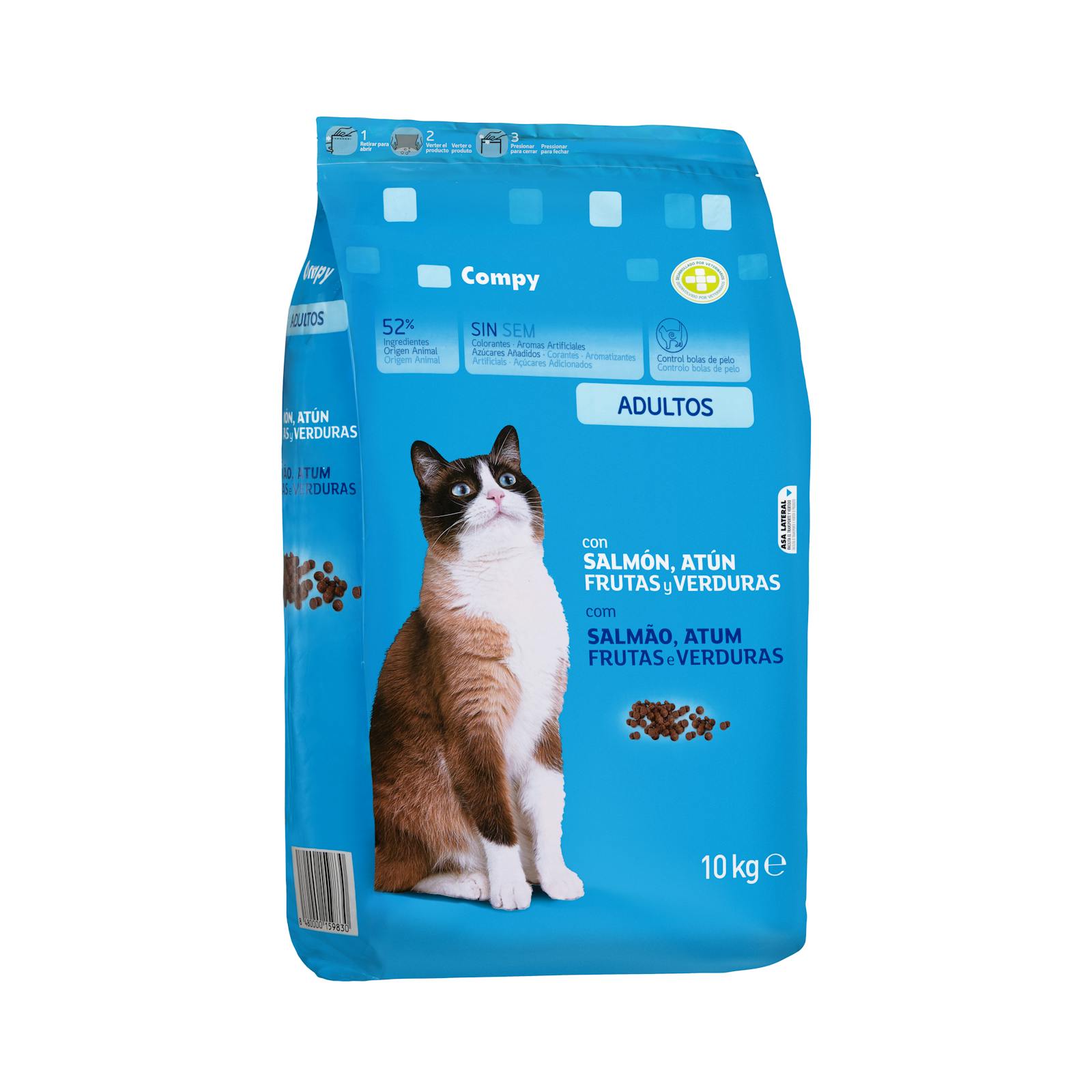 Nourriture pour chat adulte Compy au saumon, thon, fruits et légumes