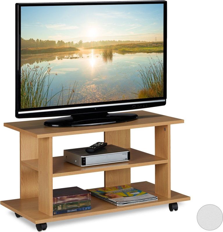 TV-meubel - Natuur - 45 x 80 x 40 cm - 2 Open Vakken - Verrijdbaar