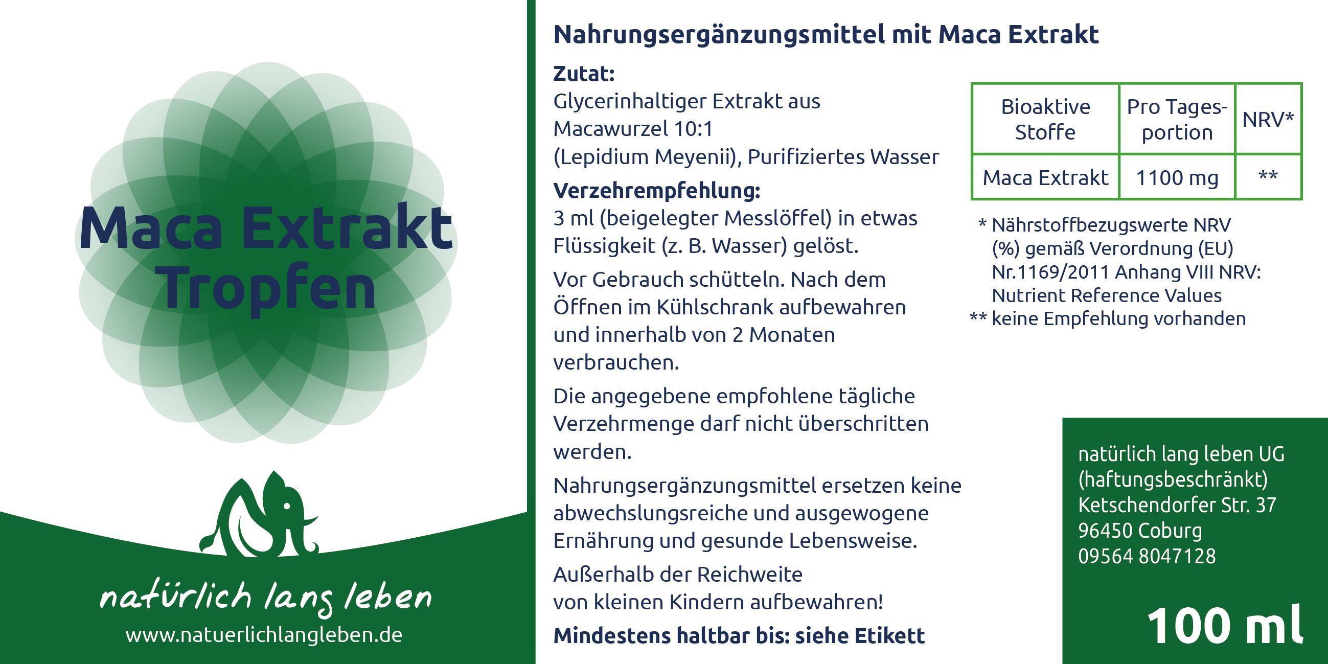 natürlich lang leben Maca Extrakt Tropfen