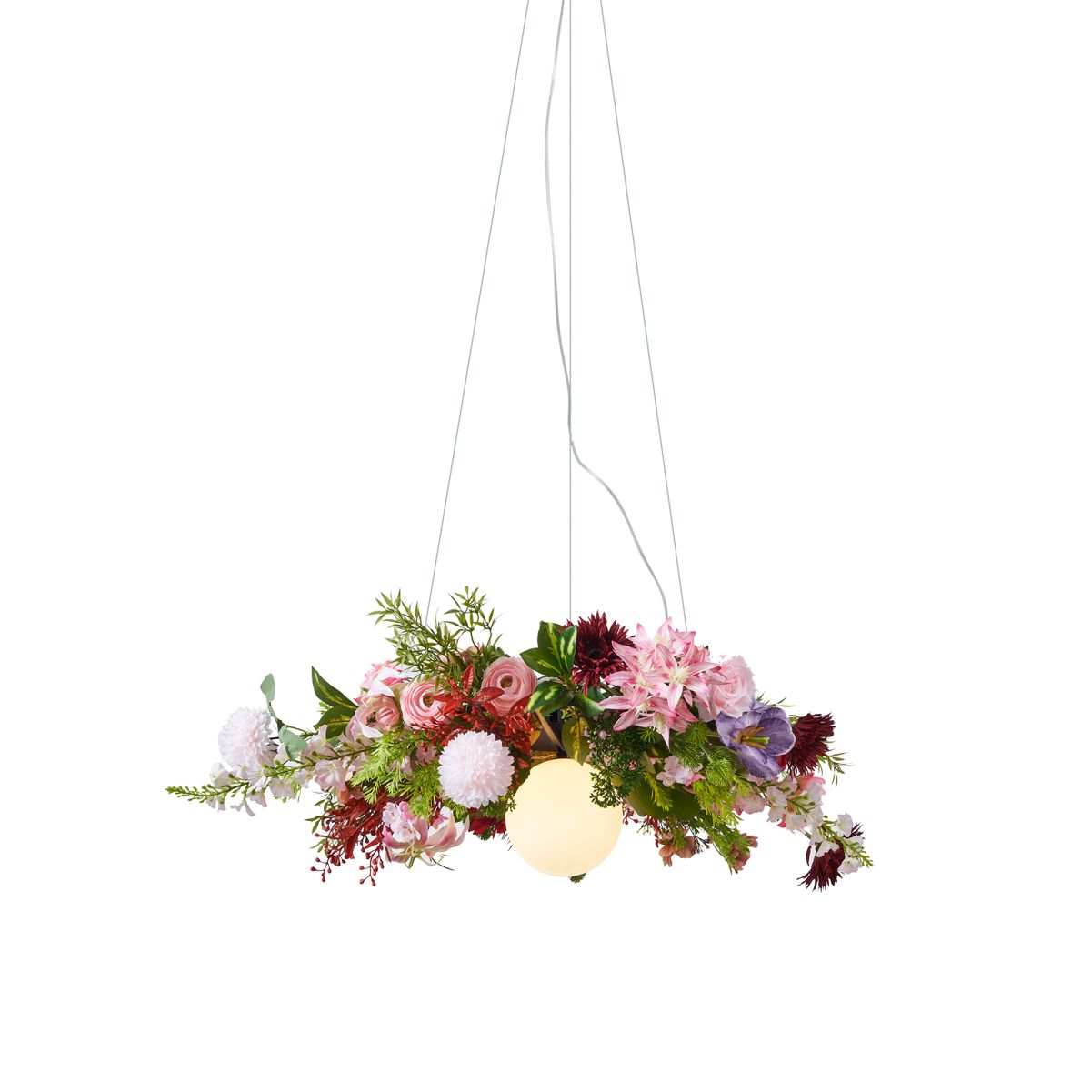 Bohemian hanglamp zwart met gekleurde bloemen rood en roze - Flower Power