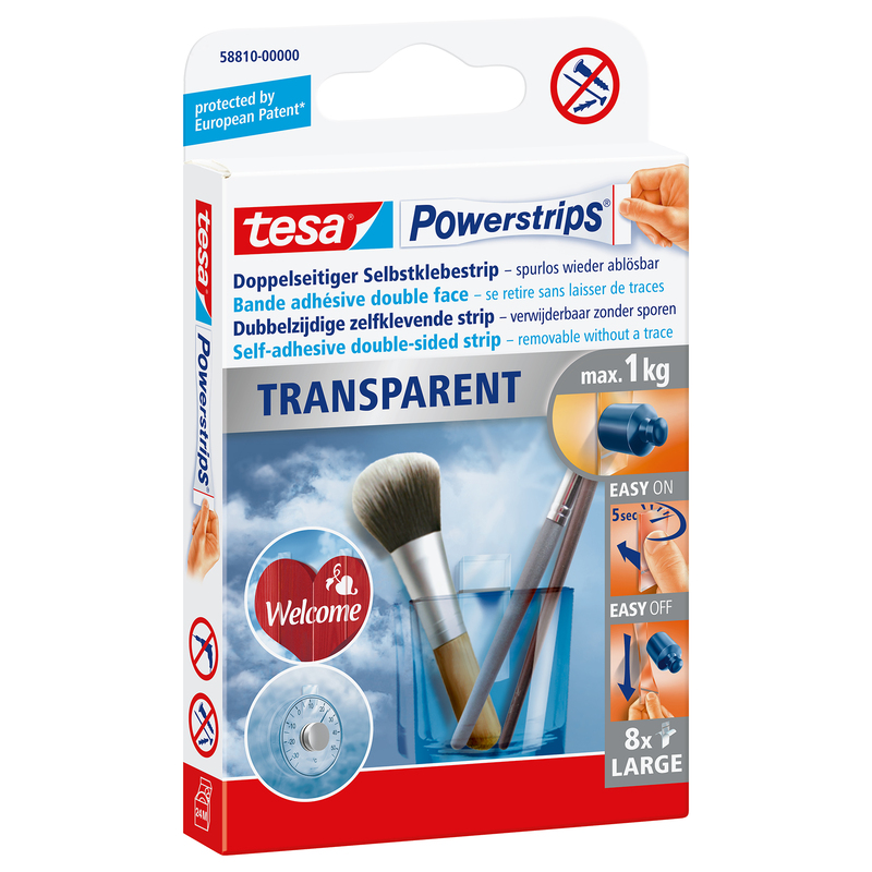 Tesa Powerstrips Large, transparent, 8 Stück