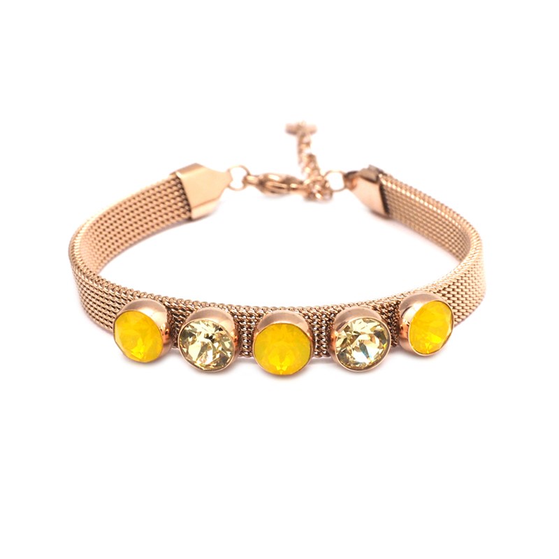 Bracelet en acier cuivré orné de cristaux Swarovski avec pierres Crystal jaune