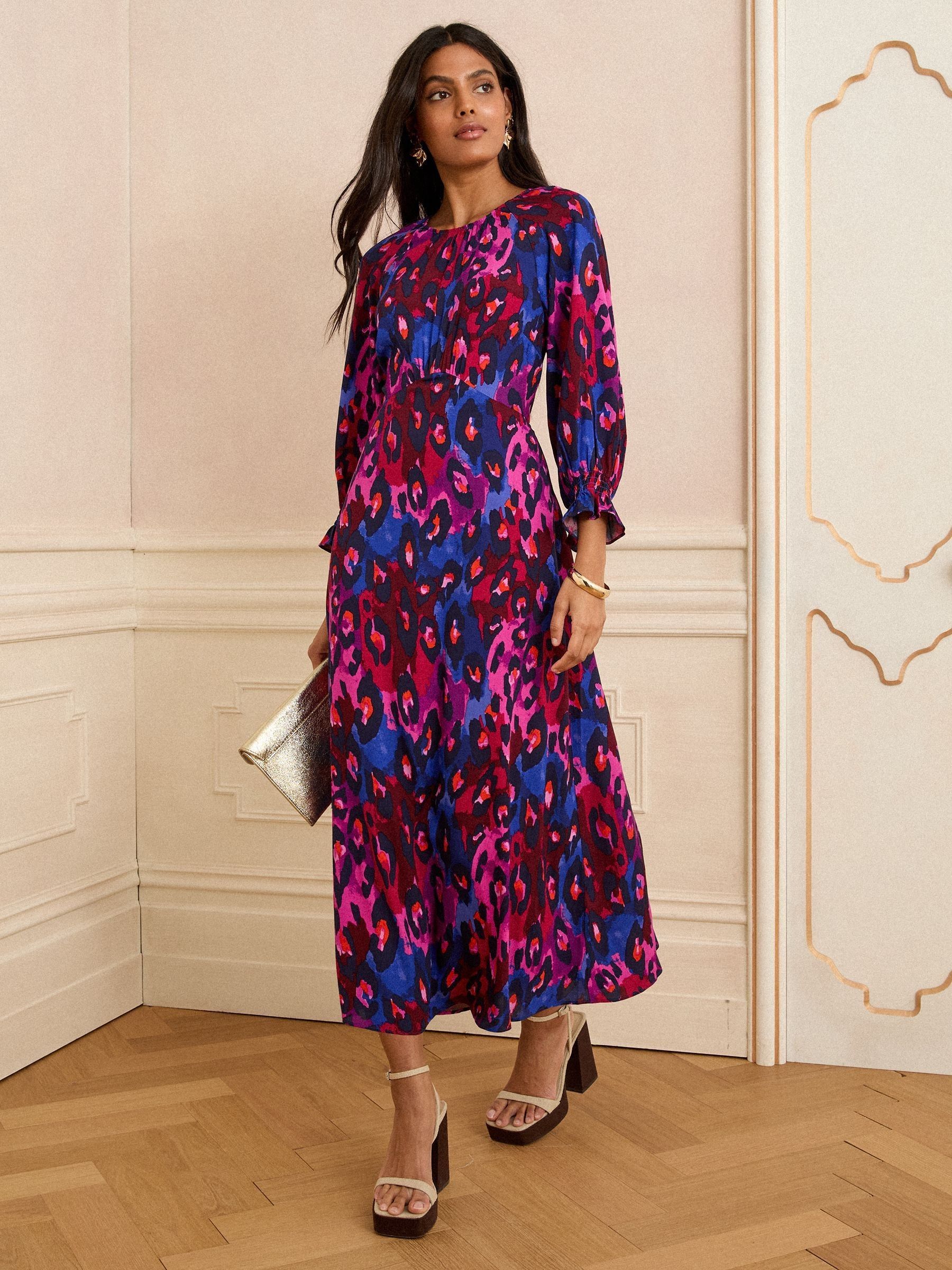 Love & Roses midi-jurk met pofmouwen
