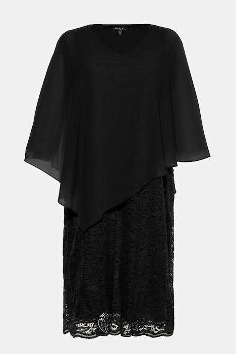 Abendkleid, Chiffon-Cape, Jersey, Spitzensaum, 3/4-Arm