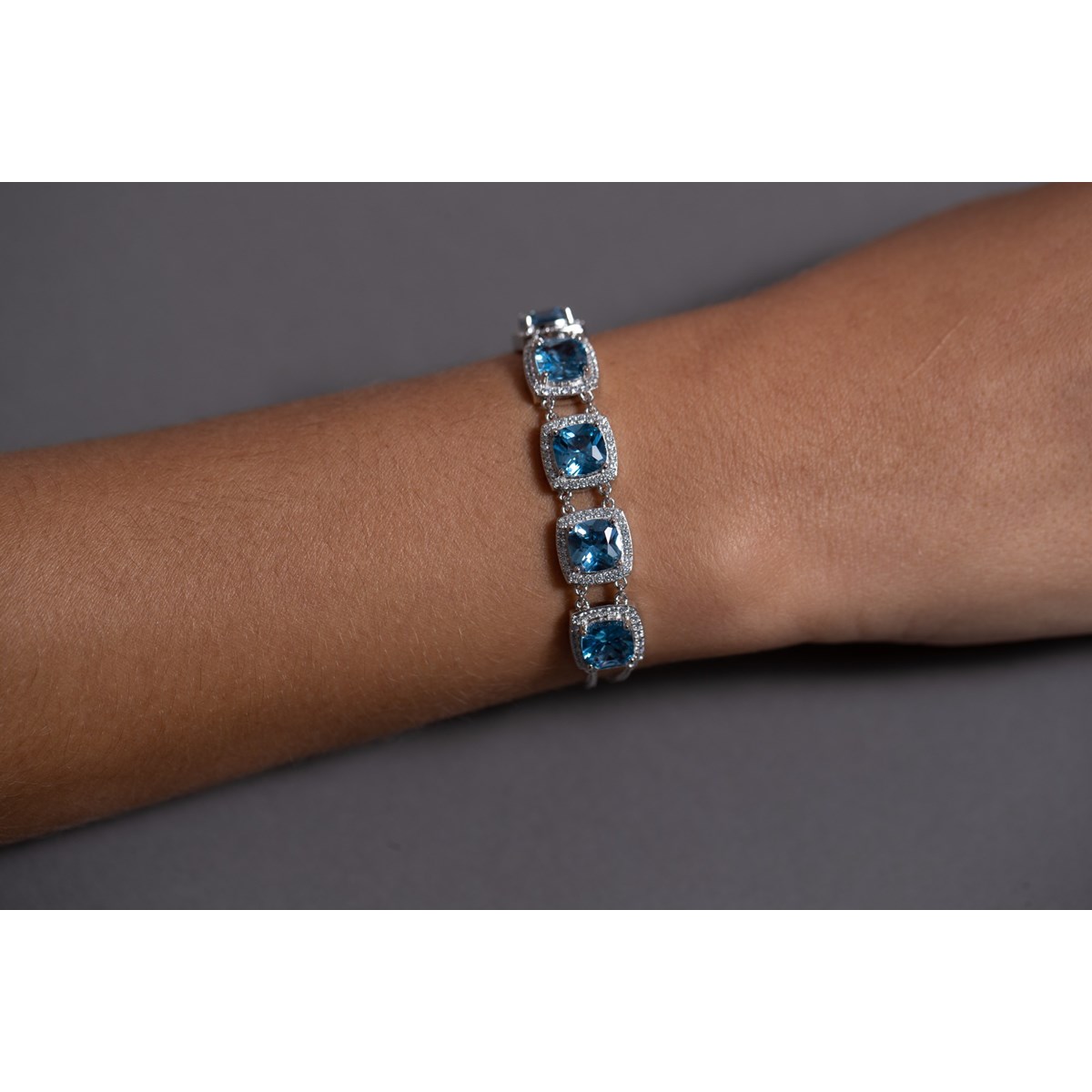 Bracelet souple MARGARET en Argent avec pierre synthétique bleu topaze