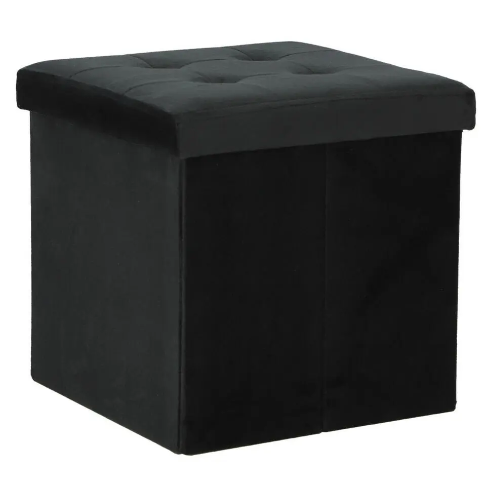 H&S Collection Poef/hocker - opbergbox - zwart - 38 x 38 cm