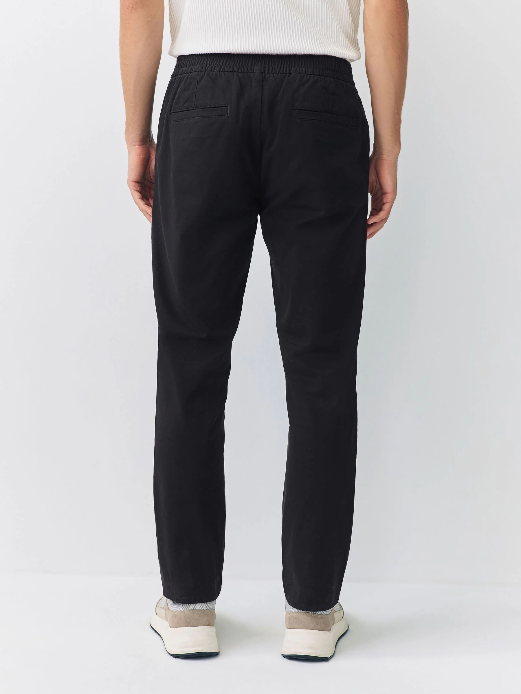 Zwart - Slim Fit - Pleated Stretch Chinos Trousers With Elasticated Waist