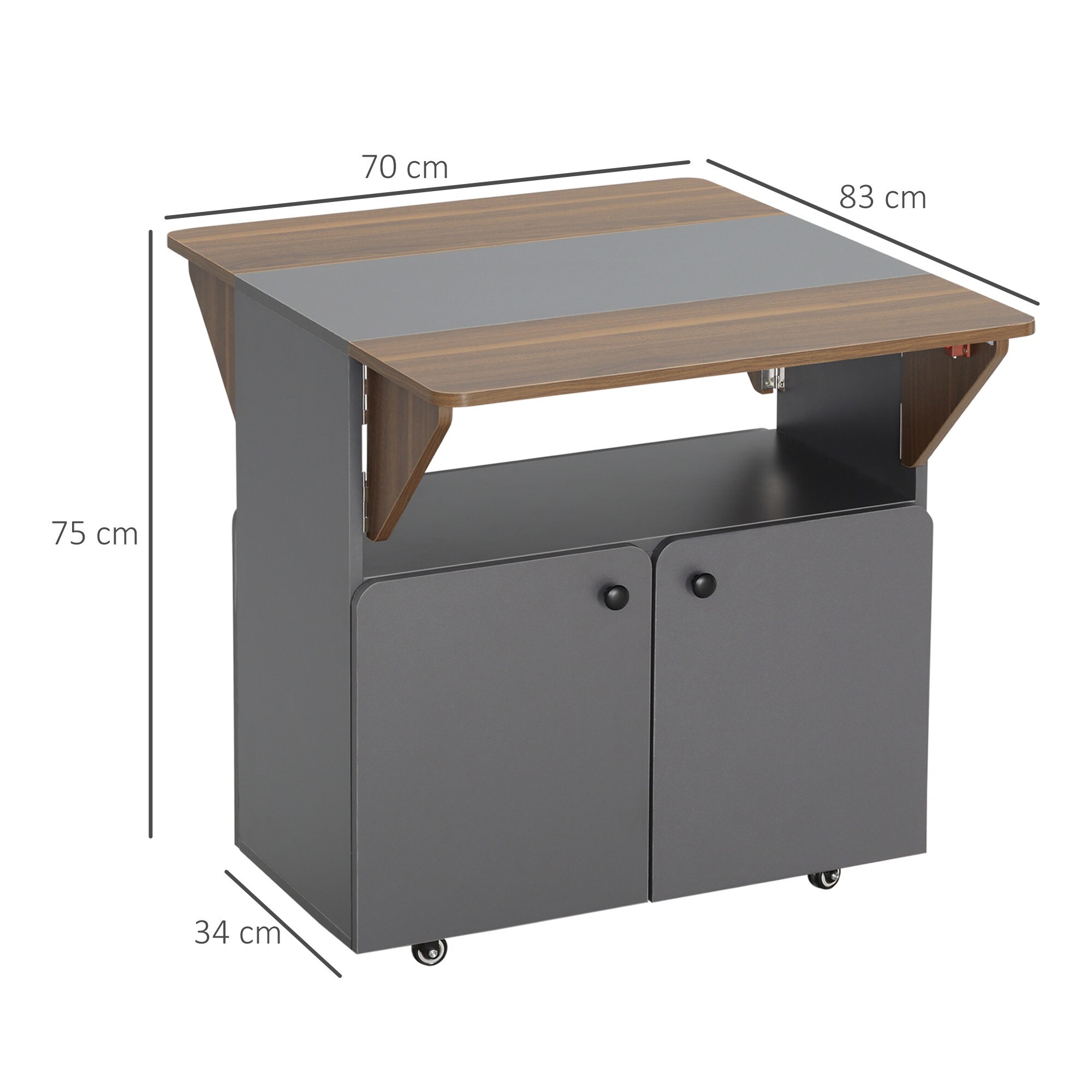 HOMCOM Klapptisch mit 2 umklappbaren Tischseiten grau, natur 70L x 83B x 75H cm