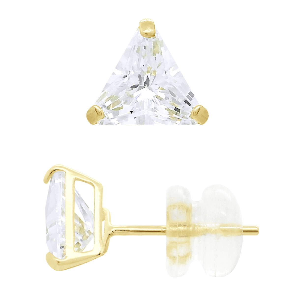 Boucles d'Oreilles - Orné d'un Oxyde de Zirconium Blanc en forme de Triangles - Or Jaune