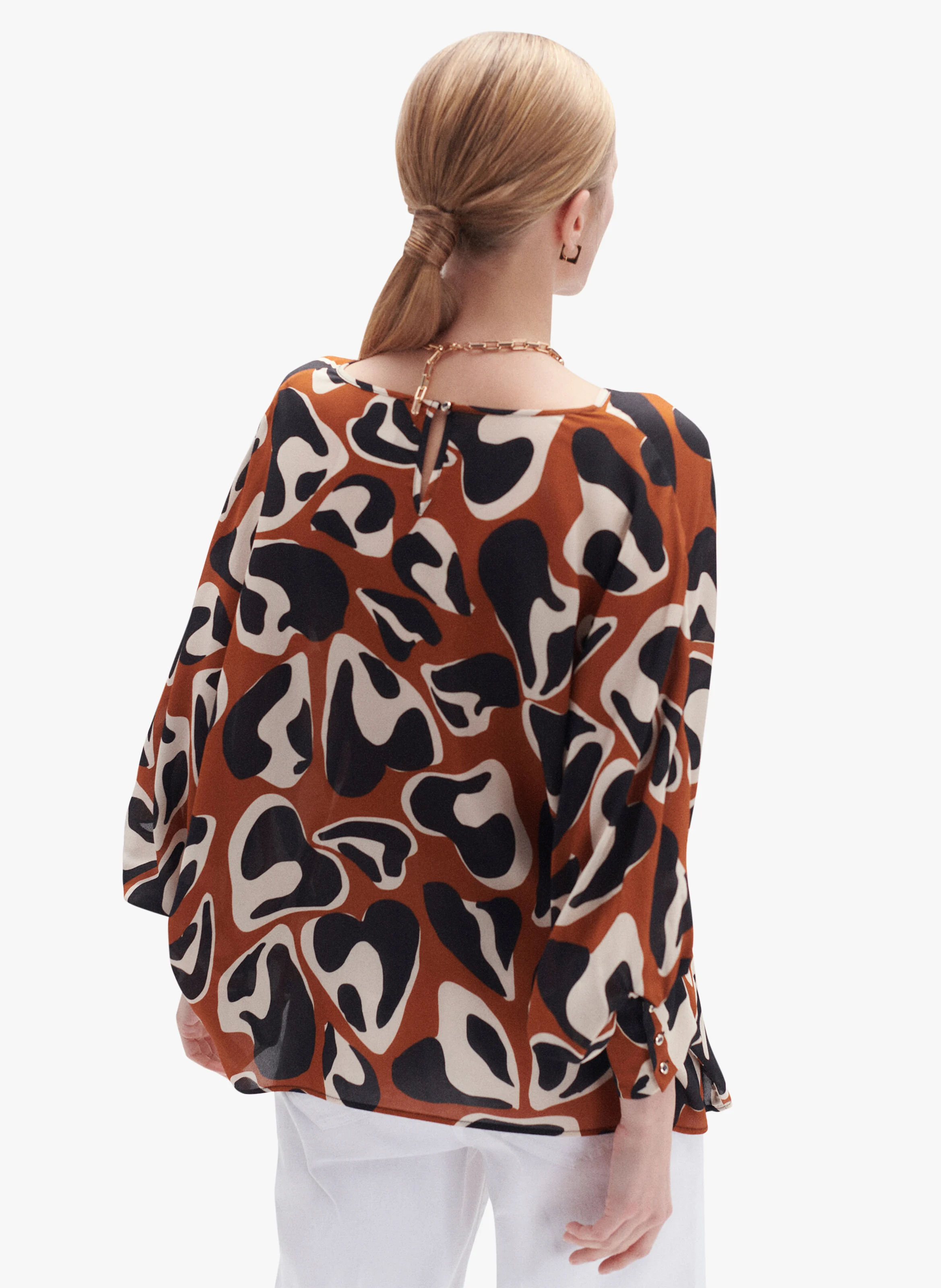 MARIELOU - Blouse ample en viscose imprimée | Marron
