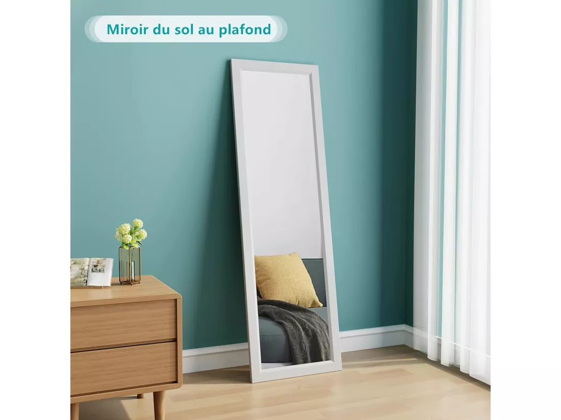 Miroir Mural Suspendu Haute Définition avec Membrane Antidéflagrante,Miroir Réglable en Hauteur Dressing avec Crochets 119x45cm - Blanc